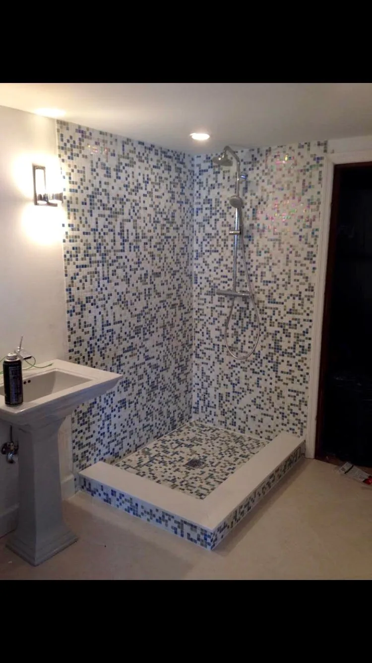 Custom mosaic tile shower installed by Dynasty Tile, shower tile installation Fort Myers FL